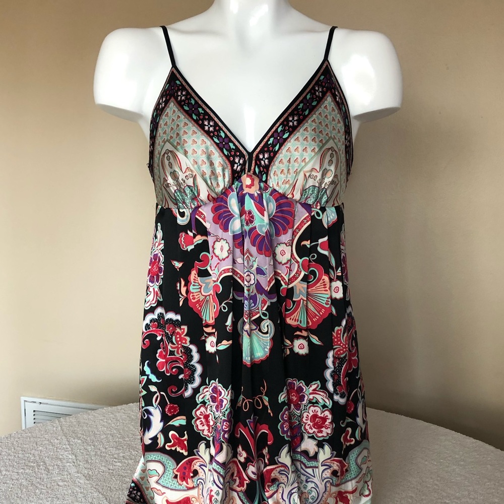 Printed Silk Dress with Spaghetti Staps